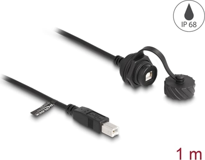 Picture of Delock Cable USB 2.0 Type-B male to USB 2.0 Type-B female for installation with bayonet protective cap IP68 dust and waterproof 1 m black