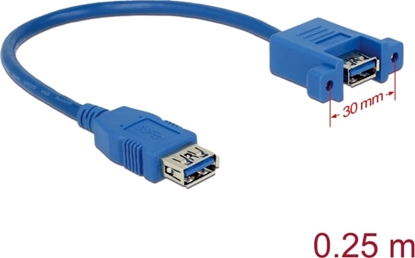Picture of Delock Cable USB 3.0 Type-A female > USB 3.0 Type-A female panel-mount 25 cm