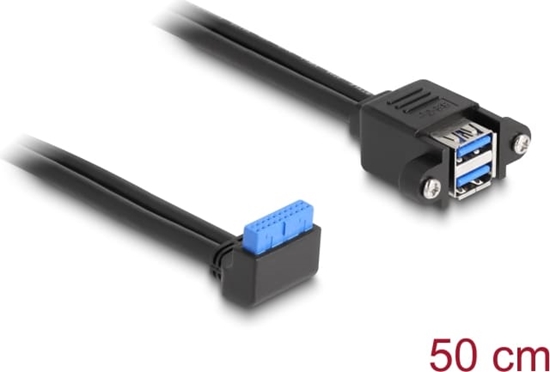 Picture of Delock Cable USB 5 Gbps pin header female 90° angled to 2 x USB 5 Gbps Type-A female for built-in 50 cm