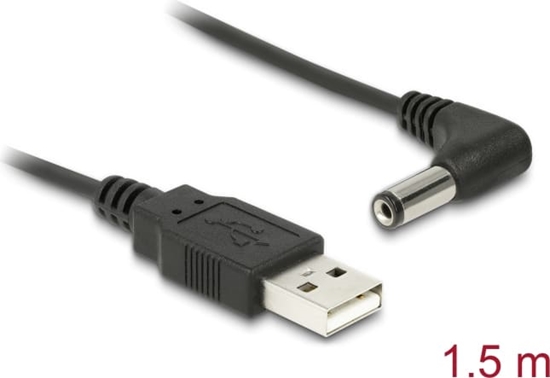 Picture of Kabelis USB barošana > DC 5.5x2.1mm M, 90°, 1.5m, melns
