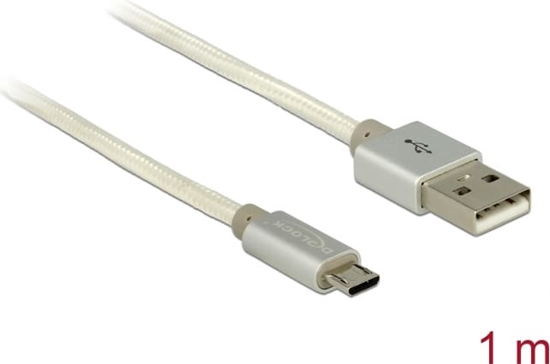Изображение Delock Data and Charging Cable USB Type-A male > USB Type Micro-B male with textile shielding white 100 cm