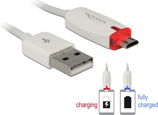 Изображение Delock Data- and power cable USB 2.0-A male > Micro USB-B male with LED indication white