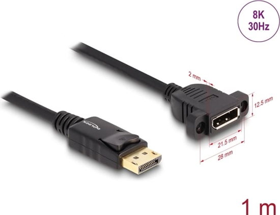 Изображение Delock DisplayPort 1.4 Cable 8K 30 Hz male to female 1 m panel-mount black