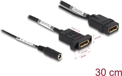 Изображение Delock DisplayPort Cable 4K 60 Hz with DC feed 2.1 x 5.5 mm 0.30 m panel-mount