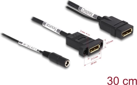 Изображение Delock DisplayPort Cable 4K 60 Hz with DC feed 2.1 x 5.5 mm 0.30 m panel-mount
