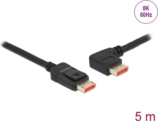 Изображение Delock DisplayPort cable male straight to male 90° left angled 8K 60 Hz 5 m