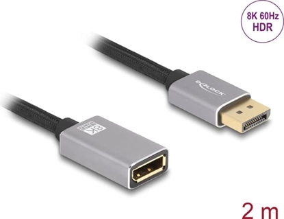 Изображение Delock DisplayPort extension cable 8K 60 Hz 2 m grey metal without latch