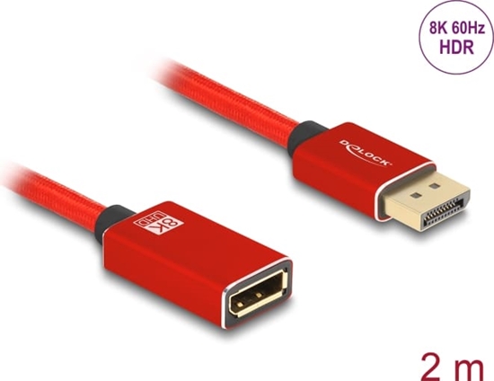 Изображение Delock DisplayPort extension cable 8K 60 Hz 2 m red metal without latch