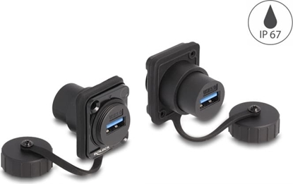 Изображение Delock D-Type Module USB 3.2 Gen 1 Type-A female to USB 3.2 Gen 1 Type-A female with protective cap IP67 dust and waterproof