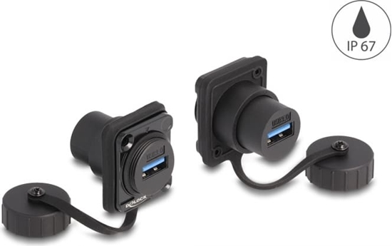 Изображение Delock D-Type Module USB 3.2 Gen 1 Type-A female to USB 3.2 Gen 1 Type-A female with protective cap IP67 dust and waterproof
