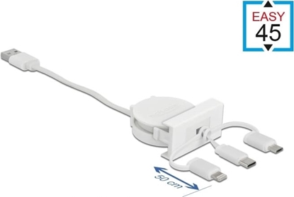 Изображение Delock Easy 45 Module USB 2.0 3 in 1 Retractable Cable USB Type-A to USB-C™, Micro USB and Lightning white
