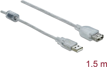 Изображение Delock Extension cable USB 2.0 Type-A male > USB 2.0 Type-A female 1.5 m transparent