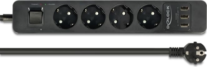 Изображение Delock Extension Socket 4-way with Surge Protection and USB charger black
