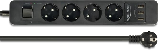 Изображение Delock Extension Socket 4-way with Surge Protection and USB charger black