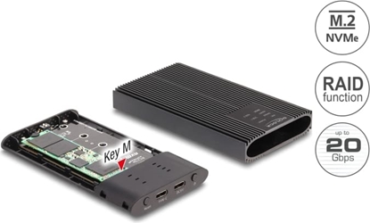 Изображение Delock External Enclosure USB 20 Gbps for 2 x M.2 NVMe PCIe SSD with USB Type-C™ female and RAID - tool free