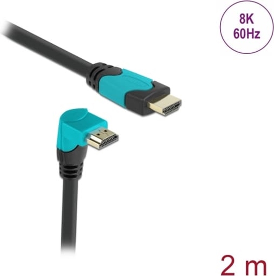 Picture of Delock High Speed HDMI cable male straight to male 90° downwards angled 48 Gbps 8K 60 Hz 2 m