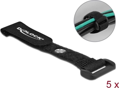 Picture of Delock Hook-and-loop cable tie with Loop and Fastening Eyelet L 150 x W 20 mm black 5 pieces