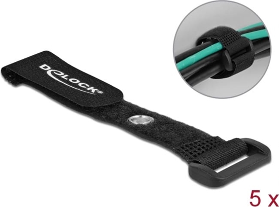 Picture of Delock Hook-and-loop cable tie with Loop and Fastening Eyelet L 150 x W 20 mm black 5 pieces