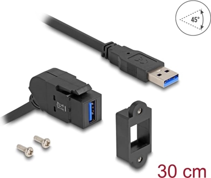 Picture of Delock Keystone Module USB 5 Gbps Type-A panel mount female 45° angled to Type-A male with 30 cm cable black