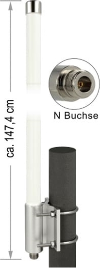Picture of Delock LoRa 868 MHz Antenna N Jack 8 dBi 147.4 cm omnidirectional fixed wall and pole mounting white outdoor