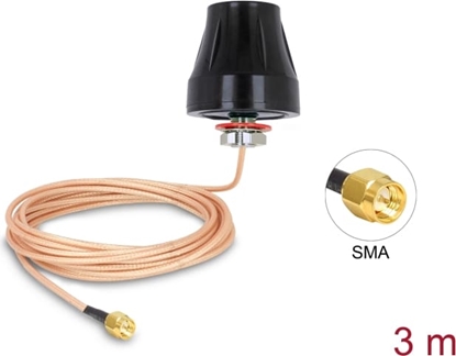 Picture of Delock LTE Antenna SMA plug 2 dBi fixed omnidirectional with connection cable (RG-316U, 3 m) outdoor black