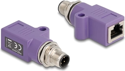 Picture of Delock M12 Adapter D-coded 4 pin male to RJ45 jack Cat.5e with mounting hole straight violet