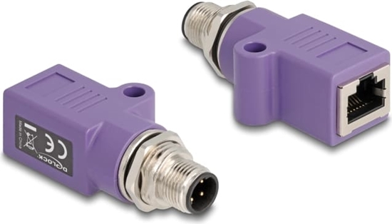 Picture of Delock M12 Adapter D-coded 4 pin male to RJ45 jack Cat.5e with mounting hole straight violet