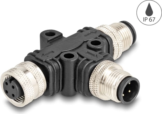 Picture of Delock M12 T-Splitter A-coded 4 pin 1 x male to 1 x male und 1 x female parallel connection