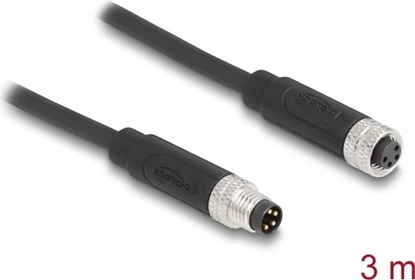 Attēls no Delock M8 4 pin Cable A-coded male to female PUR (TPU) 3 m
