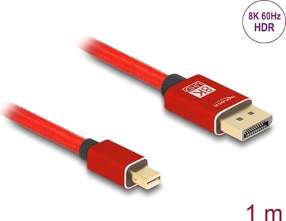 Picture of Delock Mini DisplayPort to DisplayPort cable 8K 60 Hz 1 m red metal without latch