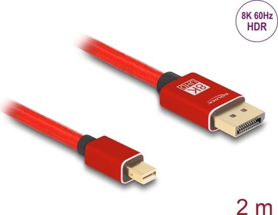 Picture of Delock Mini DisplayPort to DisplayPort cable 8K 60 Hz 2 m red metal without latch