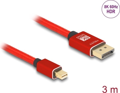 Picture of Delock Mini DisplayPort to DisplayPort cable 8K 60 Hz 3 m red metal without latch