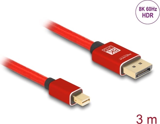 Picture of Delock Mini DisplayPort to DisplayPort cable 8K 60 Hz 3 m red metal without latch