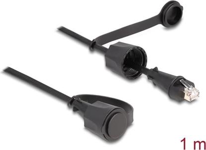 Picture of Delock Network Cable RJ45 plug to RJ45 plug Cat.6 STP with protective cap outdoor IP68 dust- and waterproof black 1 m