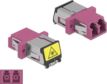 Picture of Delock Optical Fiber Coupler with laser protection flip LC Duplex female to LC Duplex female Multi-mode violet