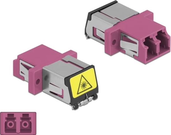 Picture of Delock Optical Fiber Coupler with laser protection flip LC Duplex female to LC Duplex female Multi-mode violet