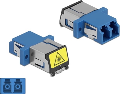 Picture of Delock Optical Fiber Coupler with laser protection flip LC Duplex female to LC Duplex female Single-mode blue