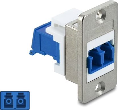 Picture of Delock Panel Mount LC Duplex female to LC Duplex female with laser protection flip inside silver / blue / white