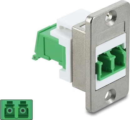 Picture of Delock Panel Mount LC Duplex female to LC Duplex female with laser protection flip inside silver / green / white
