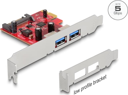 Attēls no Delock PCI Express x1 Card to 2 x external USB 5 Gbps Type-A female - Low Profile Form Factor
