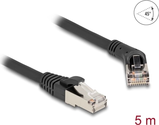Picture of Delock RJ45 Network Cable Cat.6A S/FTP plug 45° right angled to plug straight 5 m black