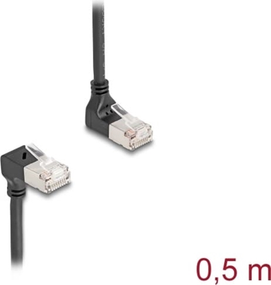 Picture of Delock RJ45 Network Cable Cat.6A S/FTP Slim 90° upwards / downwards angled 0.5 m black