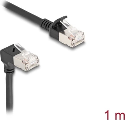 Picture of Delock RJ45 Network Cable Cat.6A S/FTP Slim 90° upwards angled / straight 1 m black