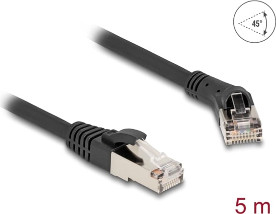 Picture of Delock RJ45 Network Cable Cat.8.1 S/FTP plug 45° right angled to plug straight up to 40 Gbps 5 m black