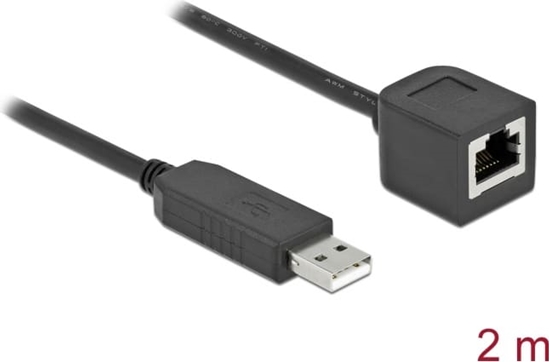 Picture of Delock Serial Connection Cable with FTDI chipset, USB 2.0 Type-A male to RS-232 RJ45 female 2 m black