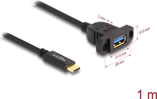 Picture of Delock SuperSpeed USB 10 Gbps (USB 3.2 Gen 2) Cable USB Type-C™ male to USB Type-A female 1 m panel-mount black