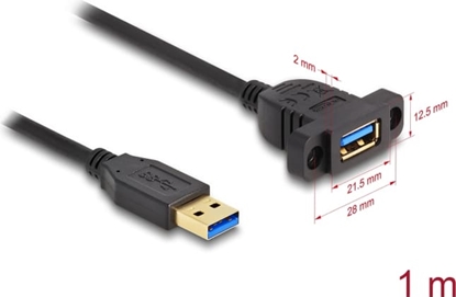 Picture of Delock SuperSpeed USB 5 Gbps (USB 3.2 Gen 1) Cable USB Type-A male to female 1 m panel-mount black