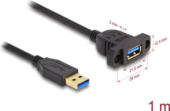 Picture of Delock SuperSpeed USB 5 Gbps (USB 3.2 Gen 1) Cable USB Type-A male to female 1 m panel-mount black