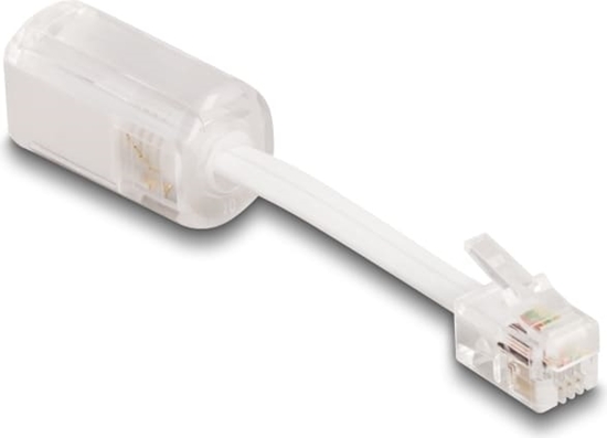 Picture of Delock Telephone Cable RJ10 plug to RJ10 jack with connection cable 30 mm transparent / white
