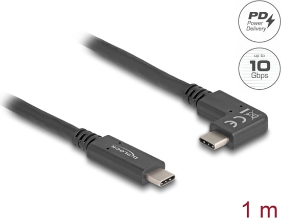 Picture of Delock USB 10 Gbps Cable USB Type-C™ male to USB Type-C™ male angled left / right 1 m 4K PD 60 W with E-Marker